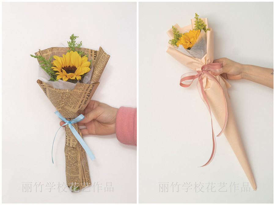 小花束的包扎教程，南寧花藝學(xué)校準(zhǔn)備好了