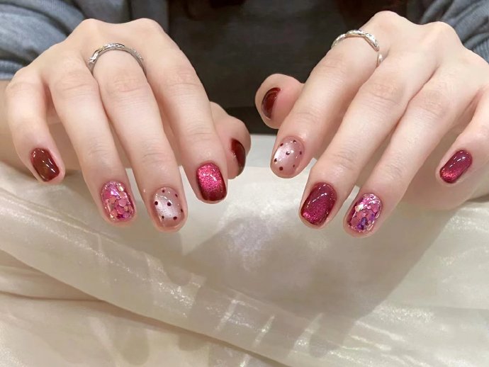 適合春天的紅色美甲，廣西美甲造型培訓(xùn)收集