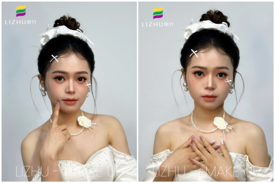 韓系甜美丸子頭新娘，廣西化妝培訓(xùn)高彩