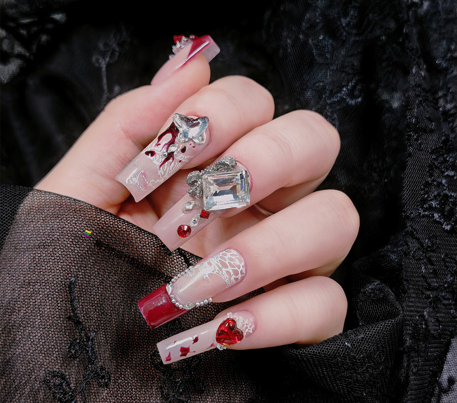 紅色蕾絲新年美甲，美甲從零開始學(xué)